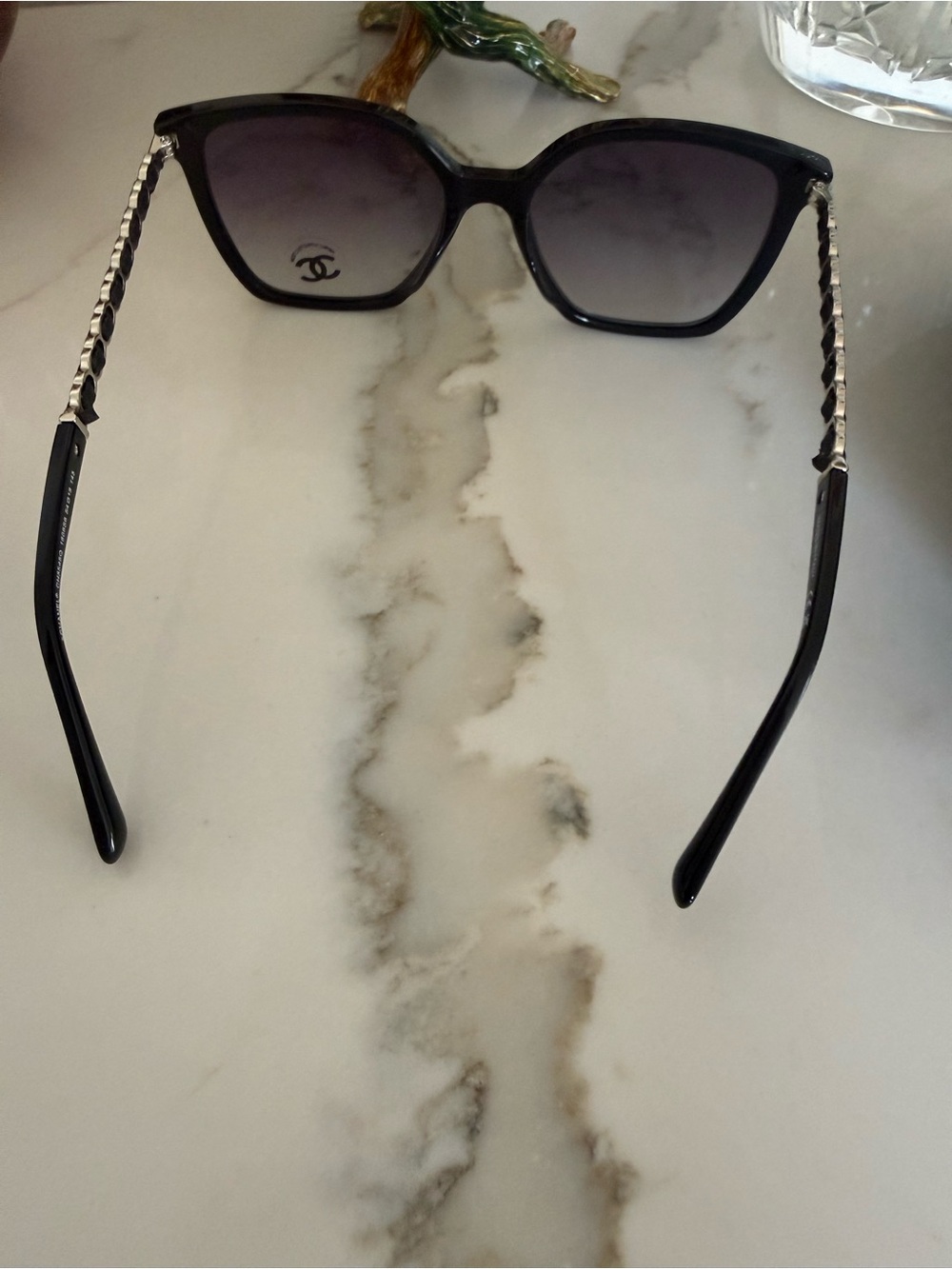 CHANEL Black Square Sunglasses with Gradient Gray Lenses - Picture 8 of 9